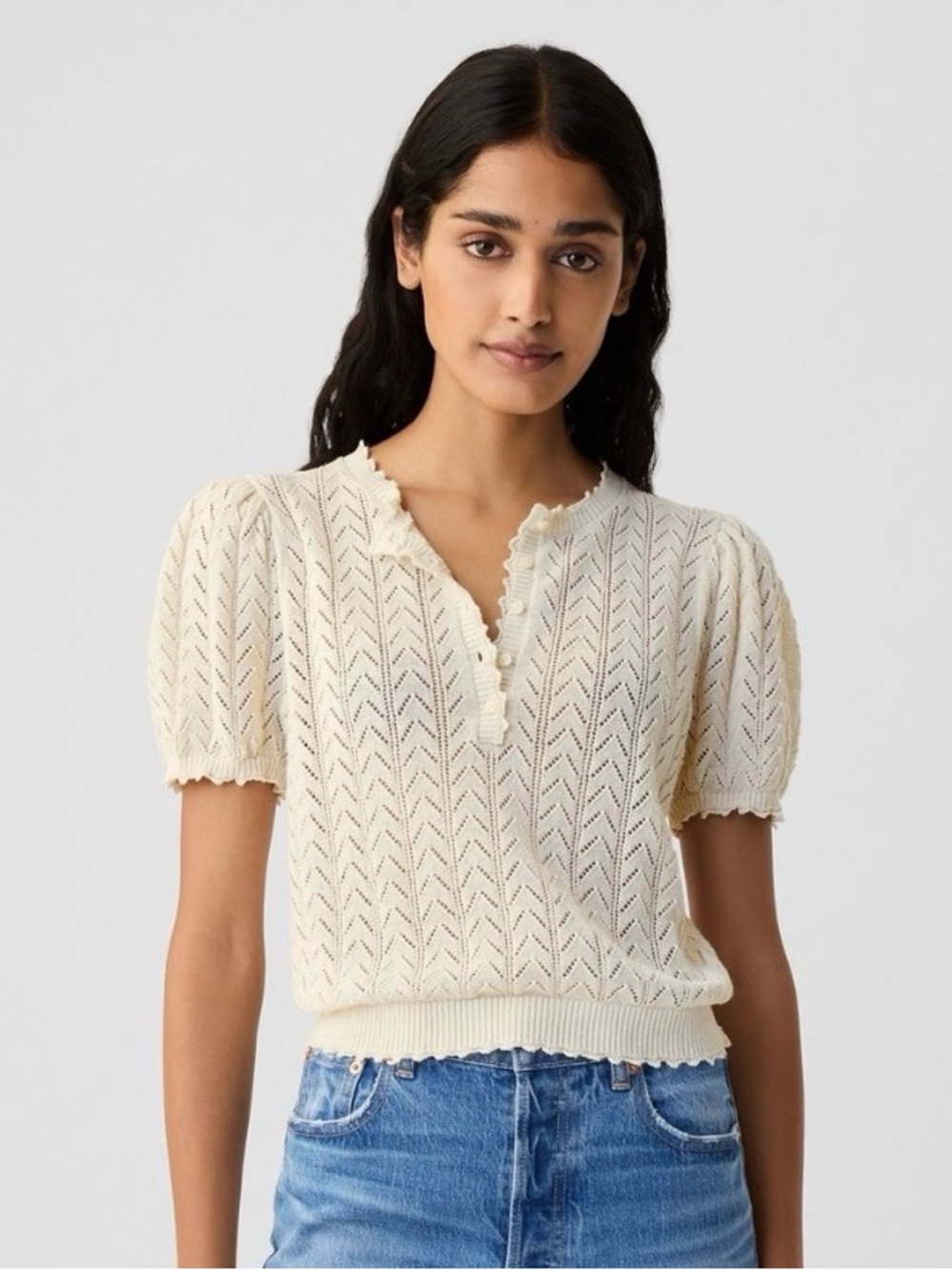 Gap X Doen Linen Blend Pointelle Sweater